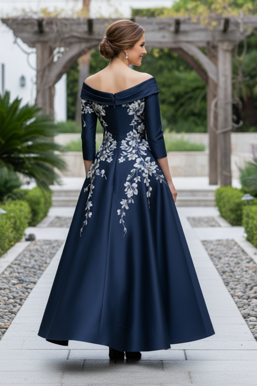 Off-the-Shoulder Floral A-Line Evening Dress