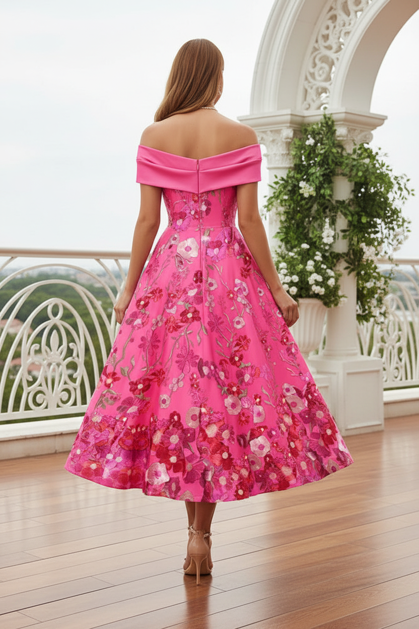 Off-Shoulder Floral Midi Dress