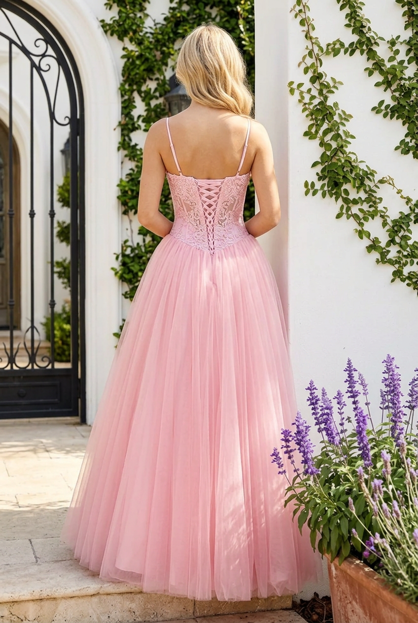 Corset Tulle Ball Gown with Lace Bustier