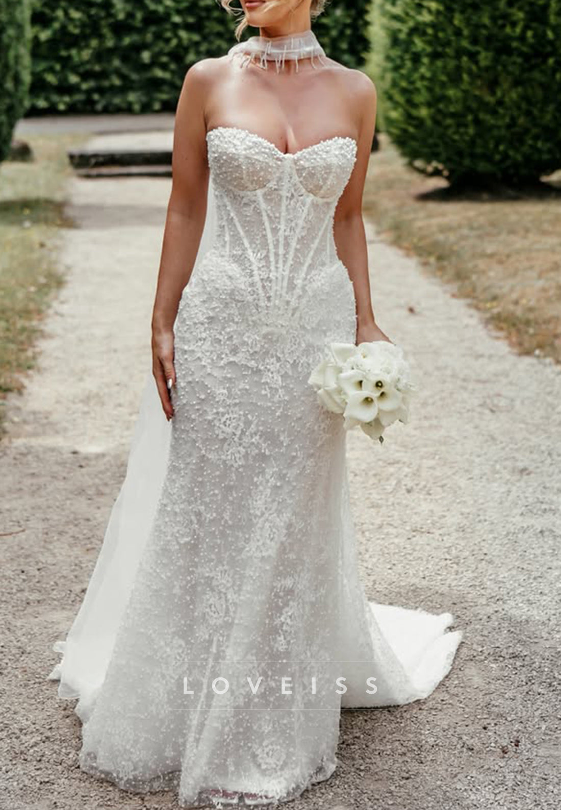 Corset Sweetheart Mermaid Wedding Dress with Cape