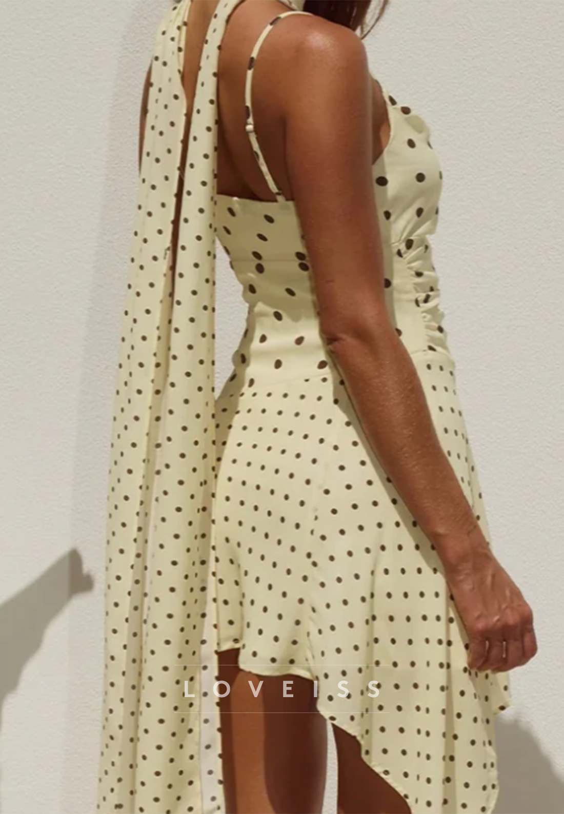 Polka Dot Cowl-Neck Mini Dress with Matching Scarf