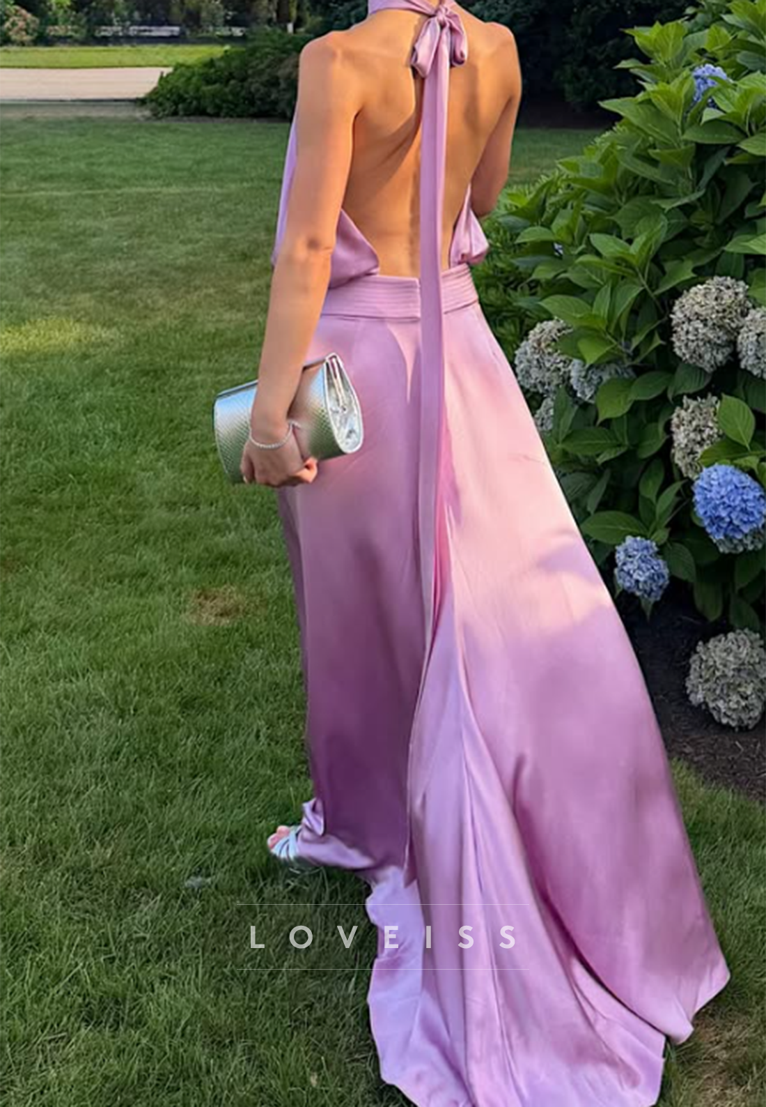 Halter Neck Backless Satin Maxi Gown