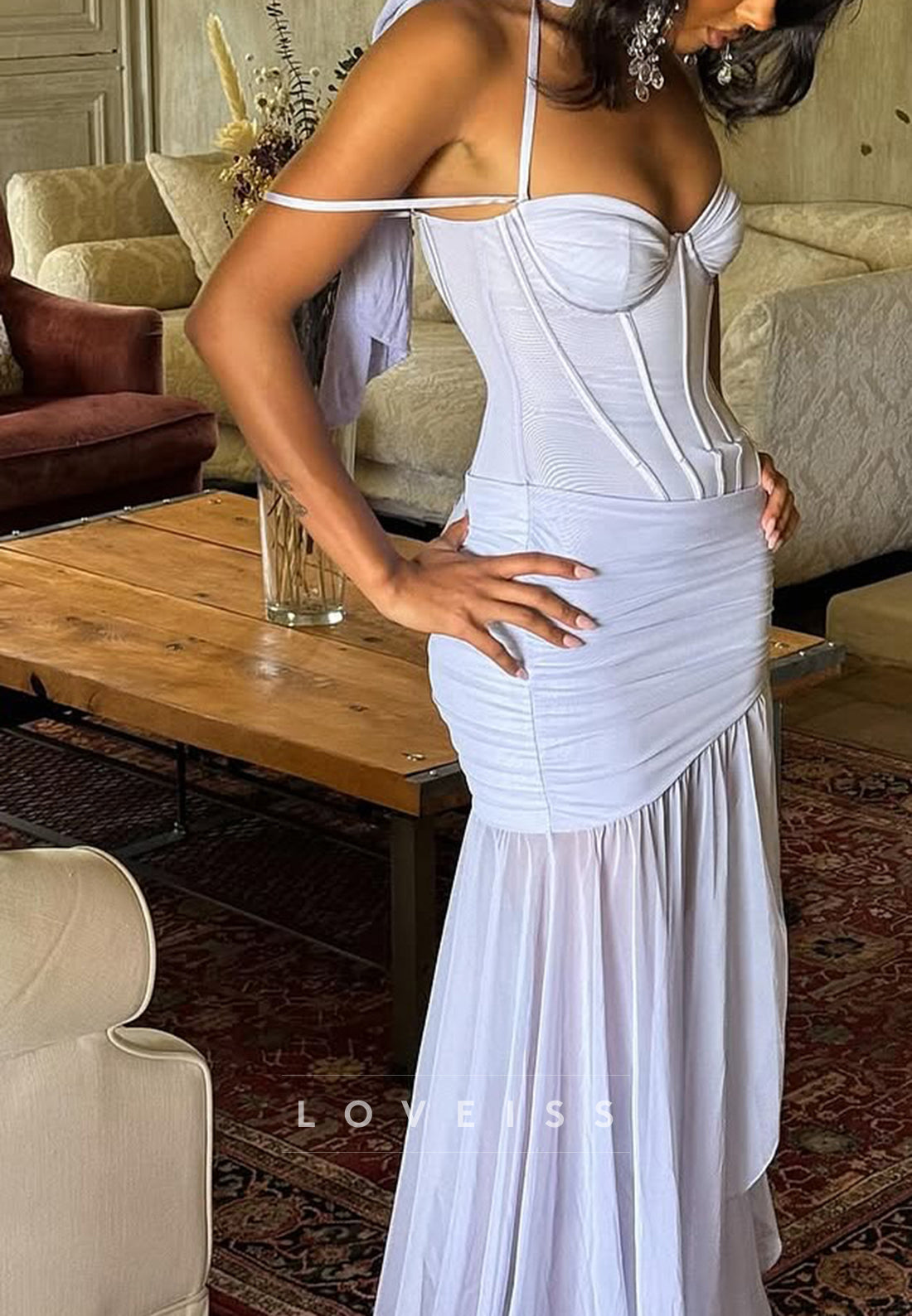 Corset Halter Slit Chiffon Mermaid Gown