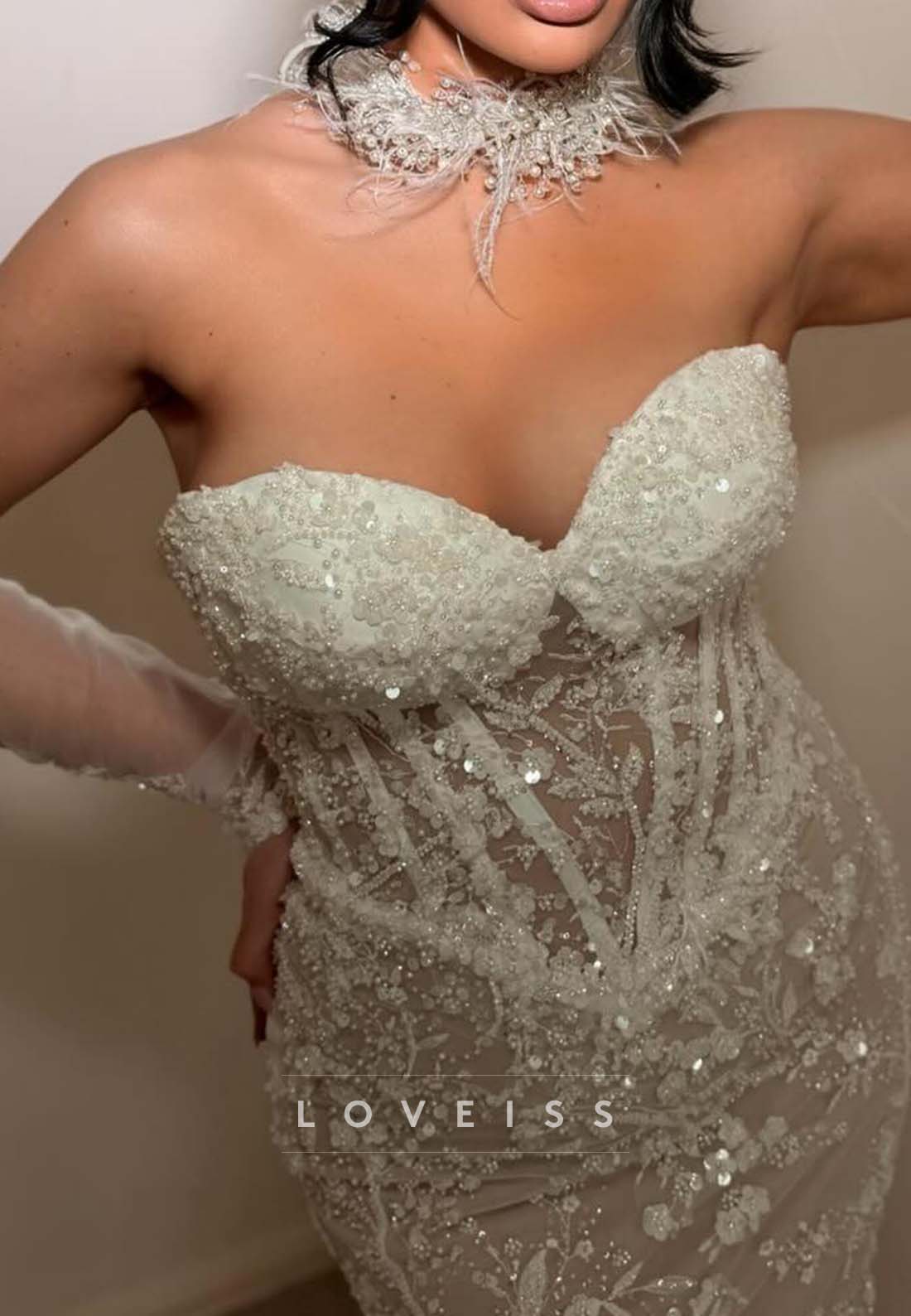 Lace Corset Mermaid Wedding Dress with Train