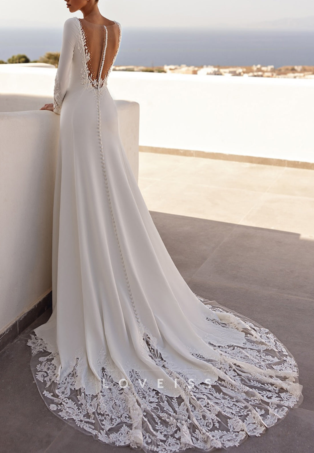 Long Sleeve Bateau Neck Mermaid Bridal Gown