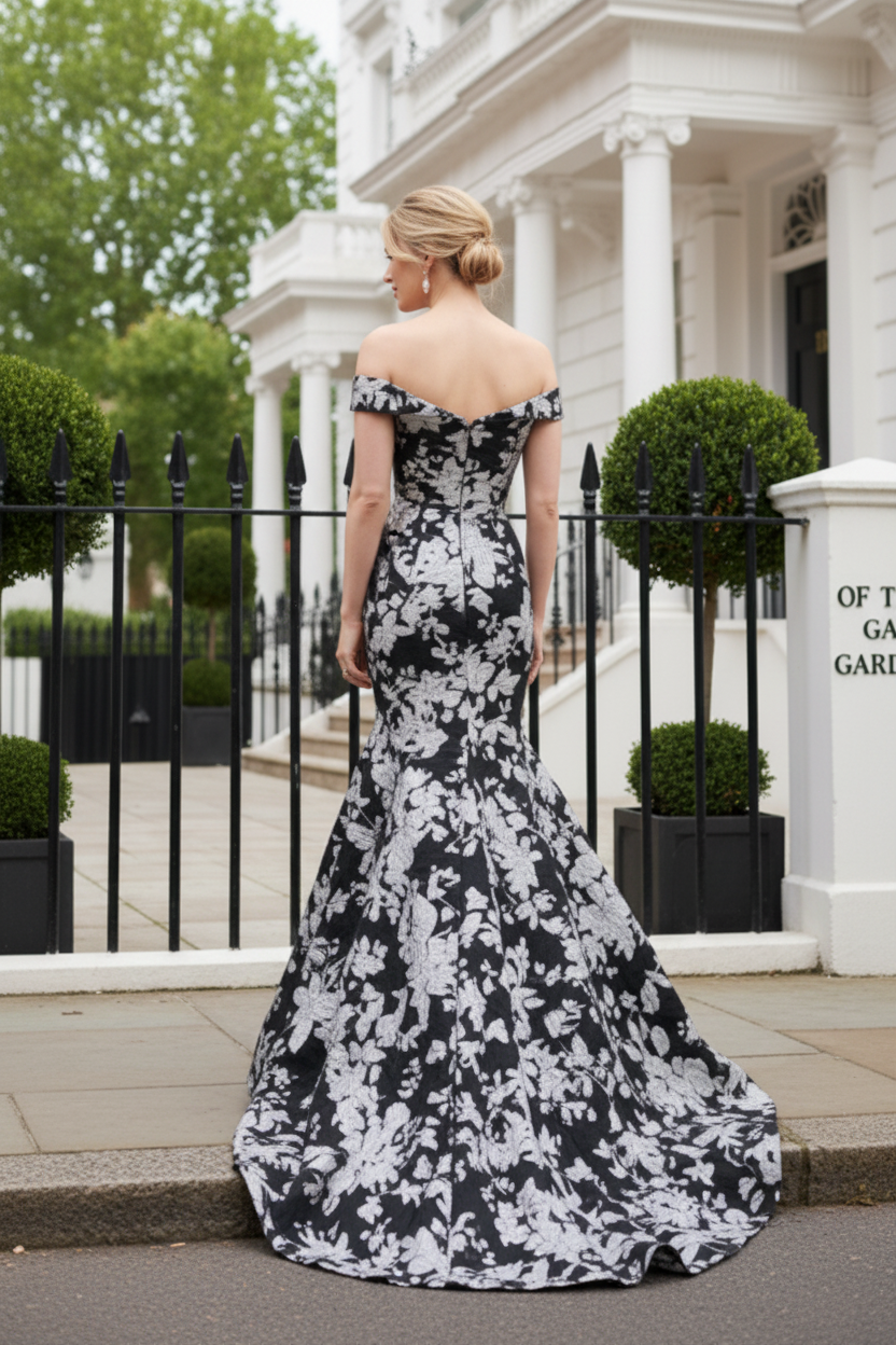 Off-the-Shoulder Metallic Jacquard Mermaid Gown
