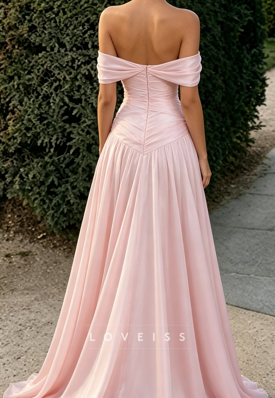 Off-the-Shoulder Ruched Satin A-Line Evening Gown