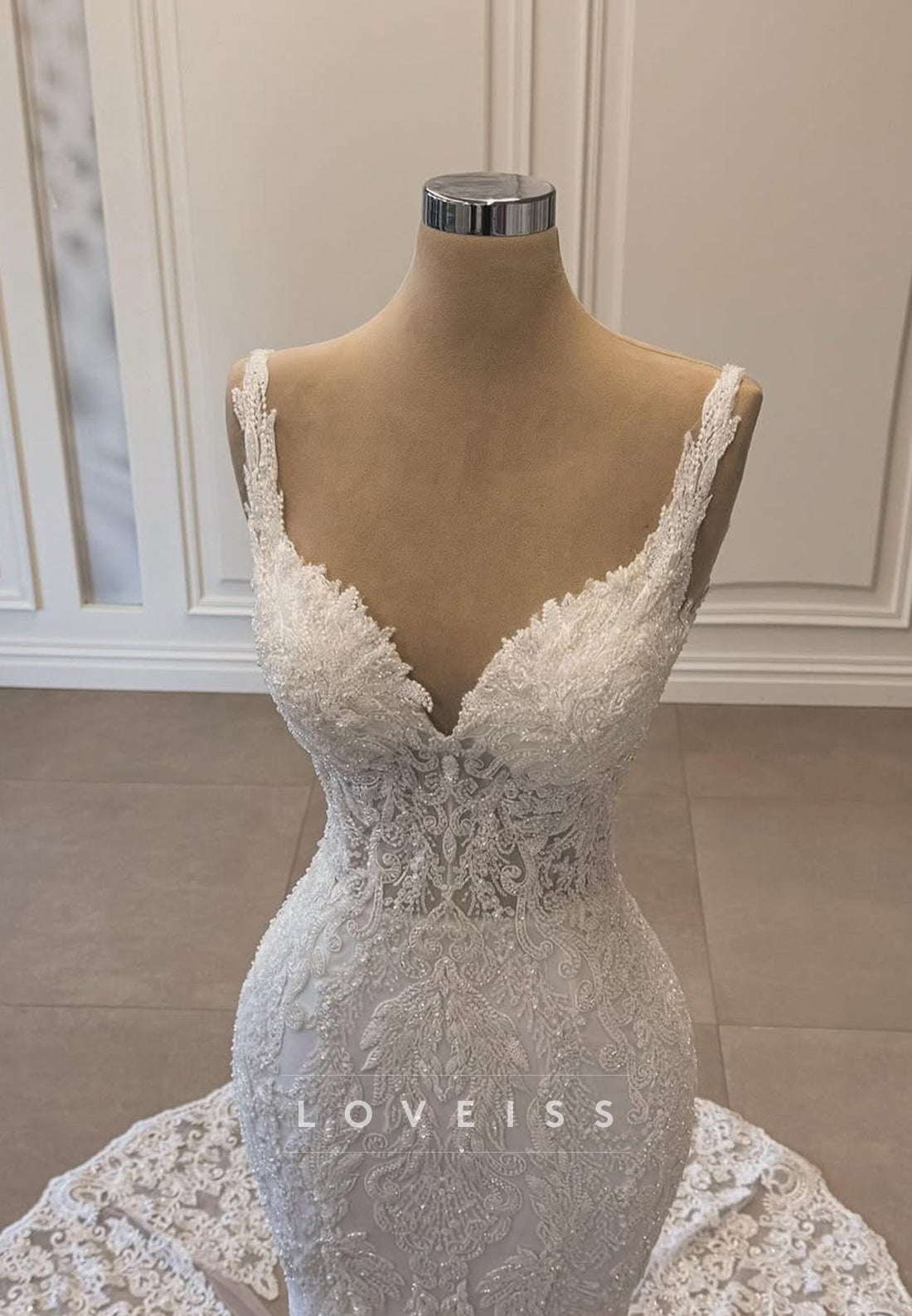 Lace Mermaid Wedding Dress with Cathedral Train