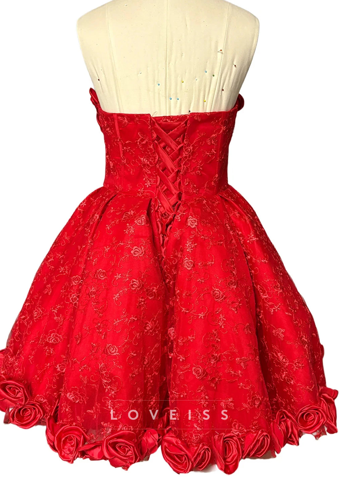 Strapless 3D Rose Corset A-Line Mini Dress