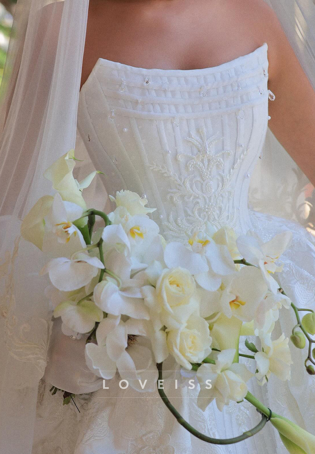 Strapless Corset Jacquard Ball Gown Wedding Dress