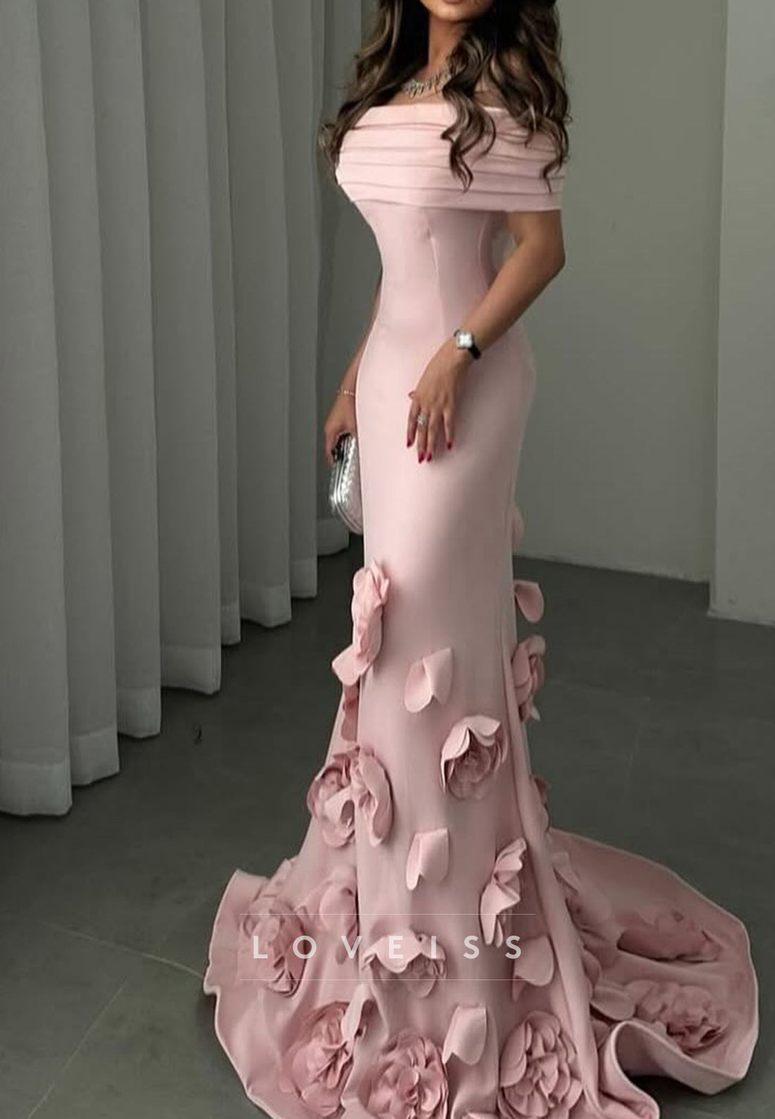 Off-Shoulder 3D Floral Mermaid Gown