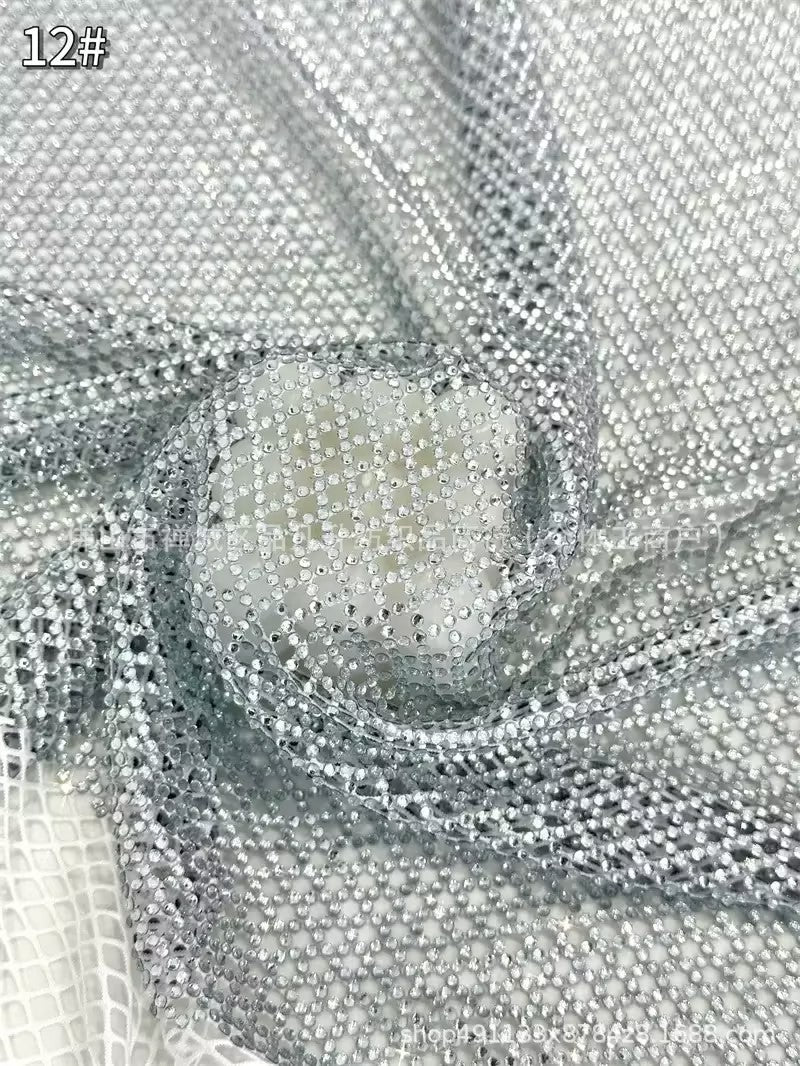 Lace-Trimmed Grid Sequin Column Gown