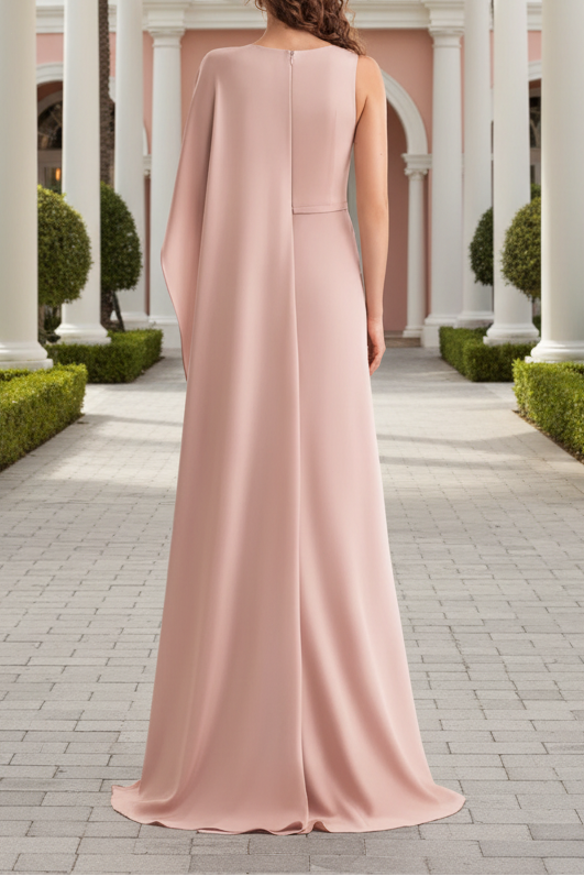 One-Shoulder Cape Sleeve Satin Evening Gown