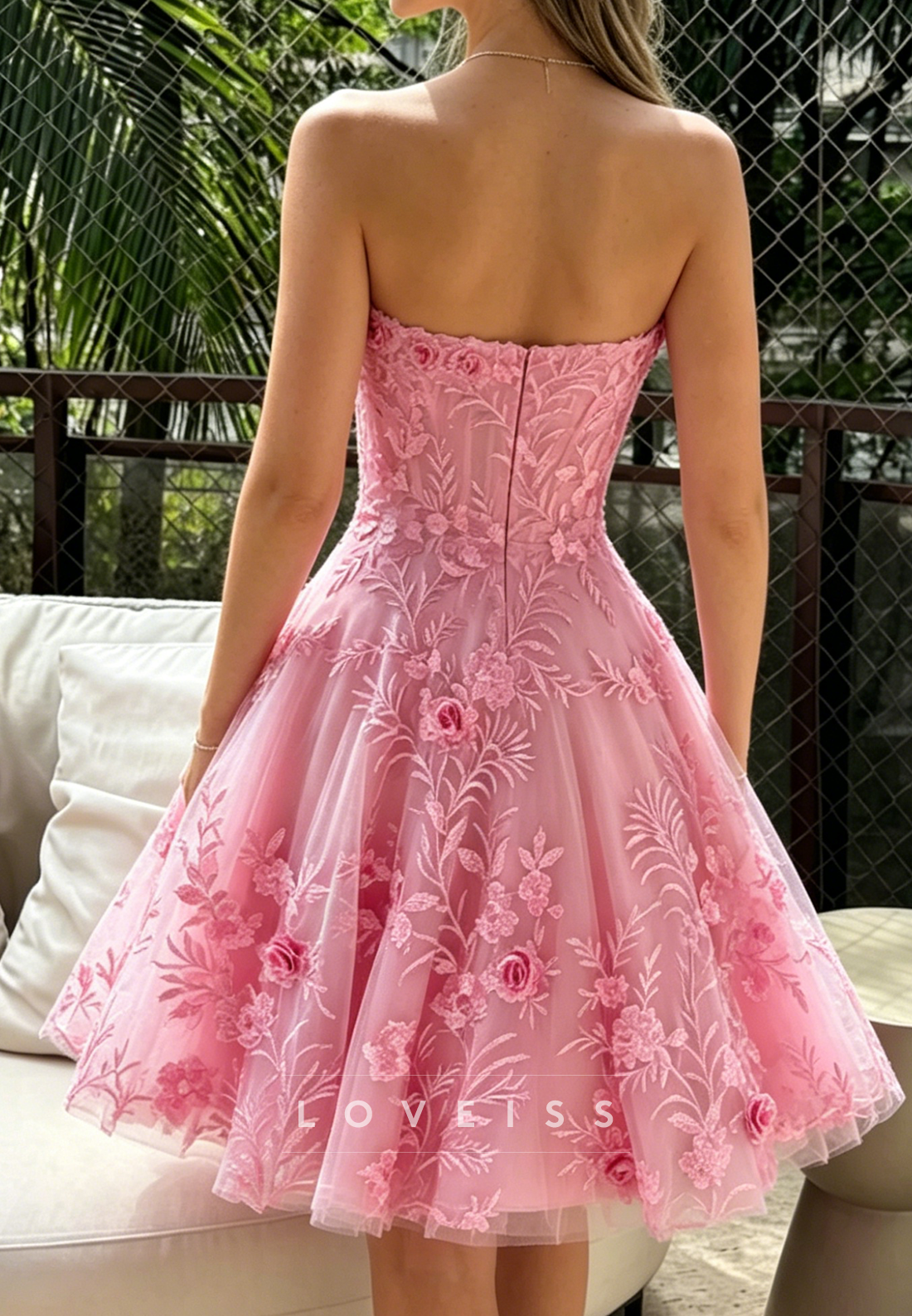 Strapless 3D Floral A-Line Short Prom Dress