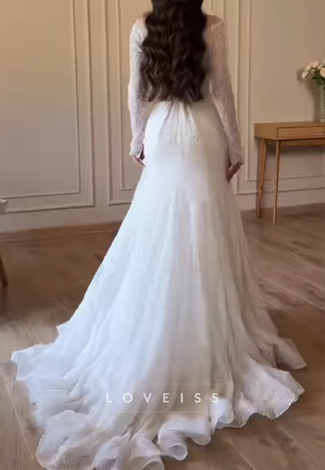 Glitter Pattern Illusion Sheath Wedding Dress