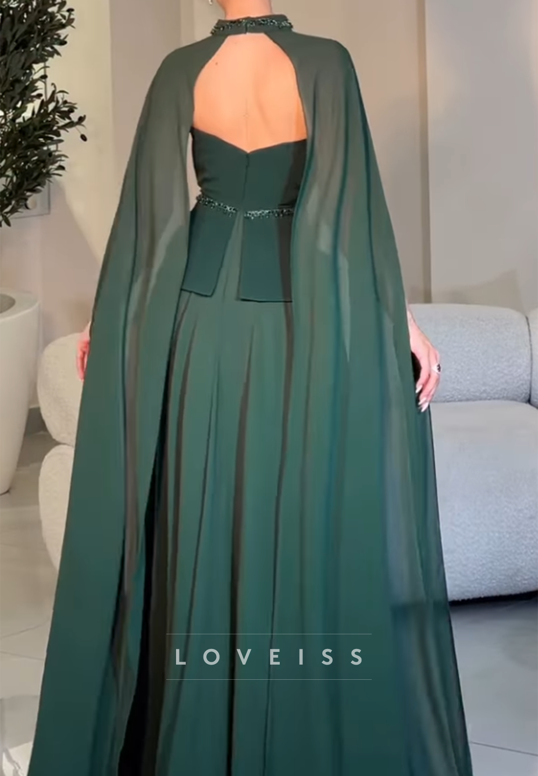 Cape Sleeve Sweetheart Peplum Evening Gown