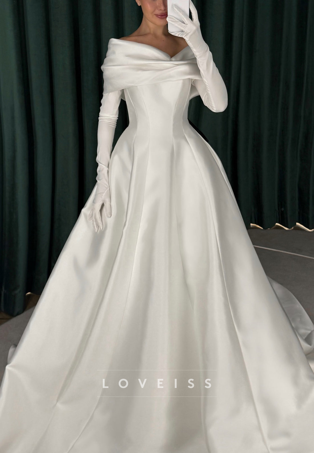 Off-the-Shoulder Satin Ball Gown Wedding Dress