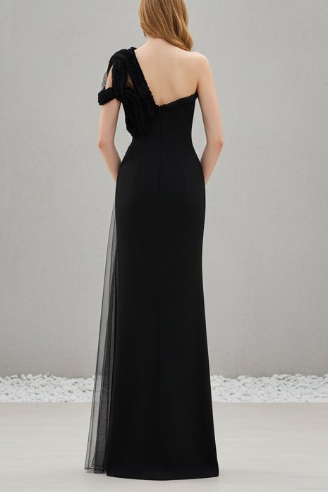 One-Shoulder Sheath Gown with Sheer High Slit