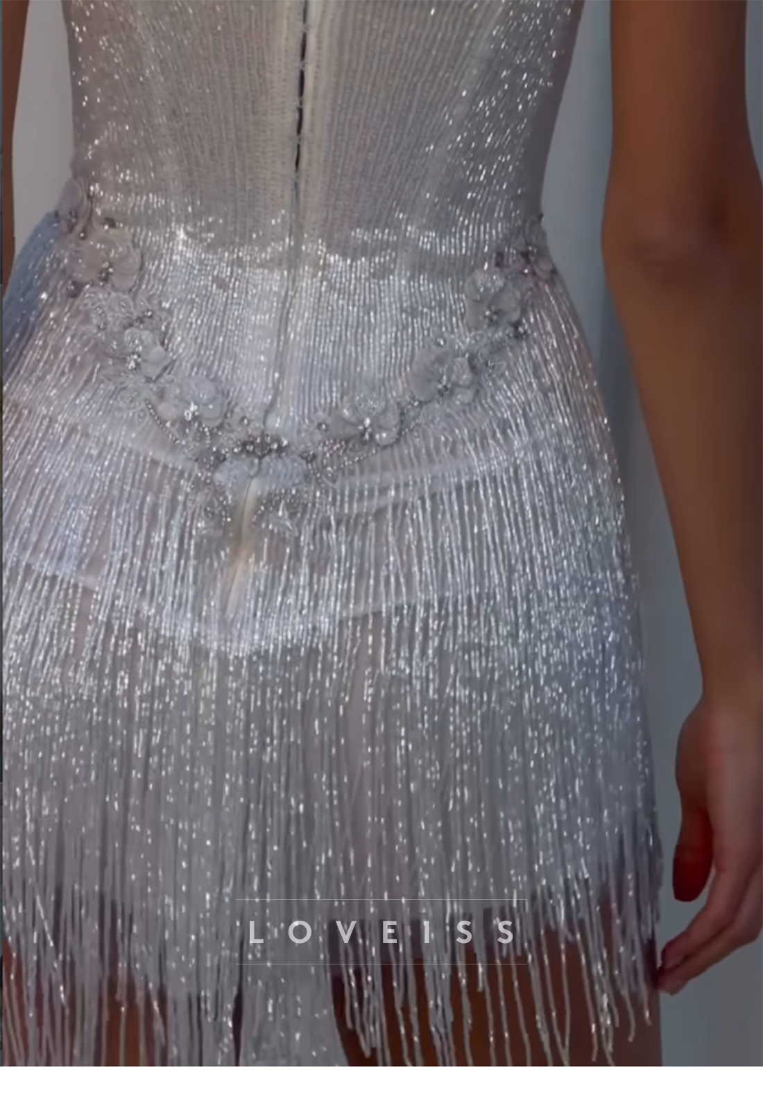 Strapless Beaded Corset Mini Dress with Fringe