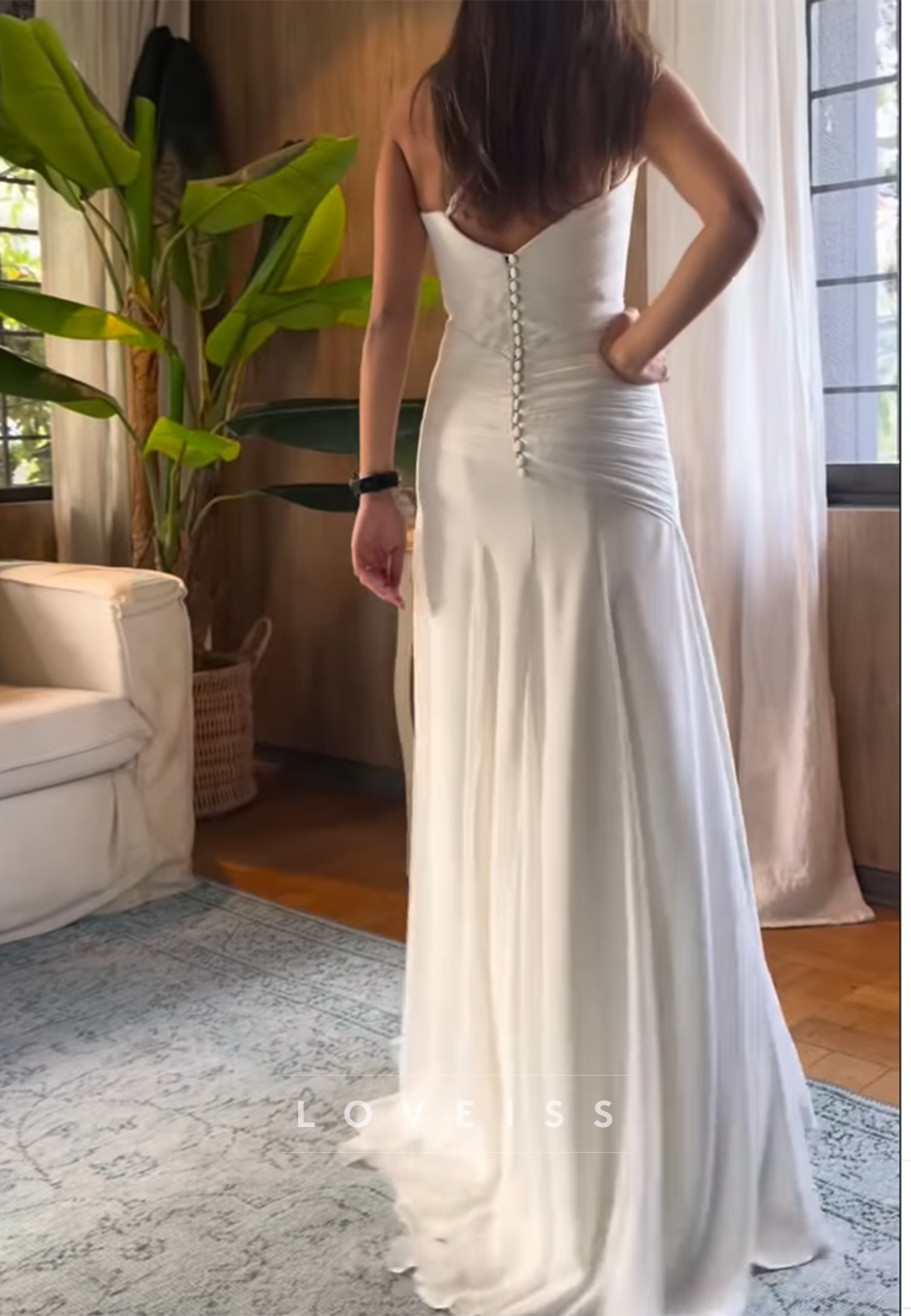Ruched Mermaid Wedding Dress with Button Back