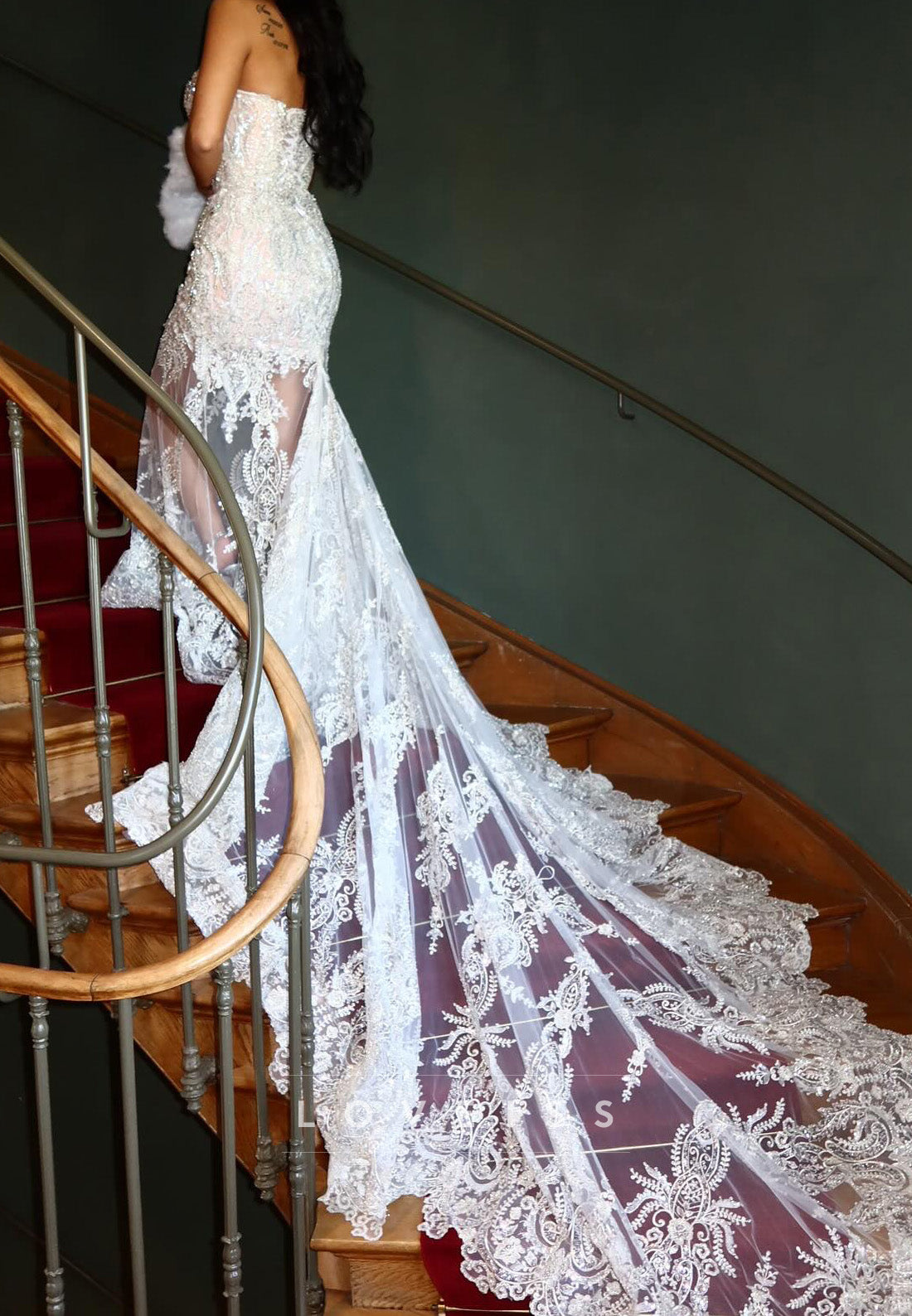 Beaded Strapless Mermaid Gown with Train