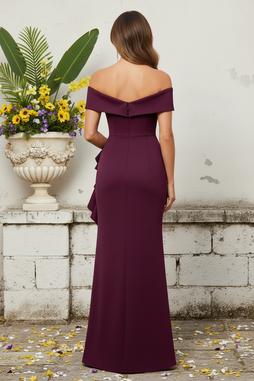 Off-Shoulder Ruffle Mermaid Evening Gown
