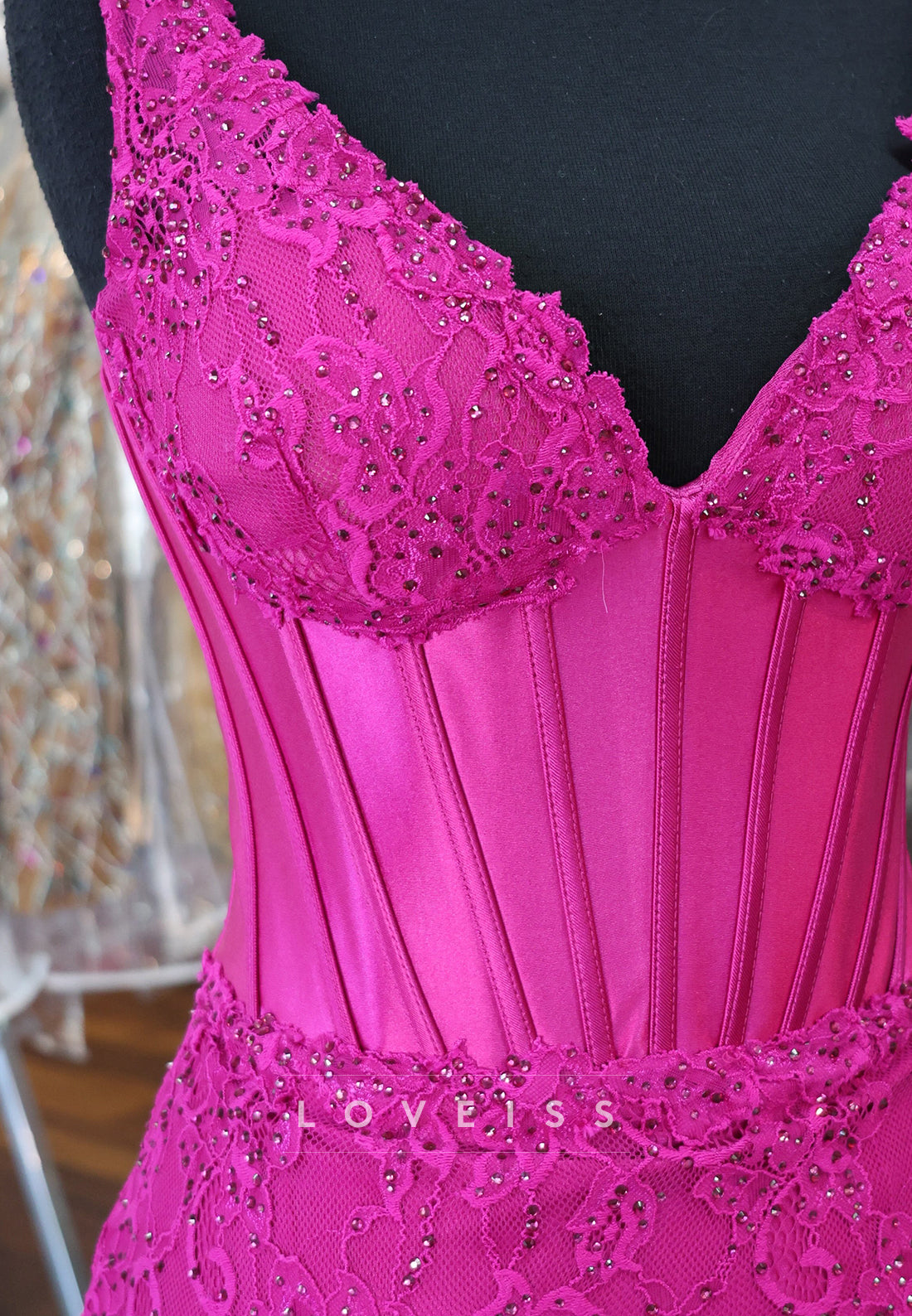 Beaded Lace Corset Bodycon Mini Dress