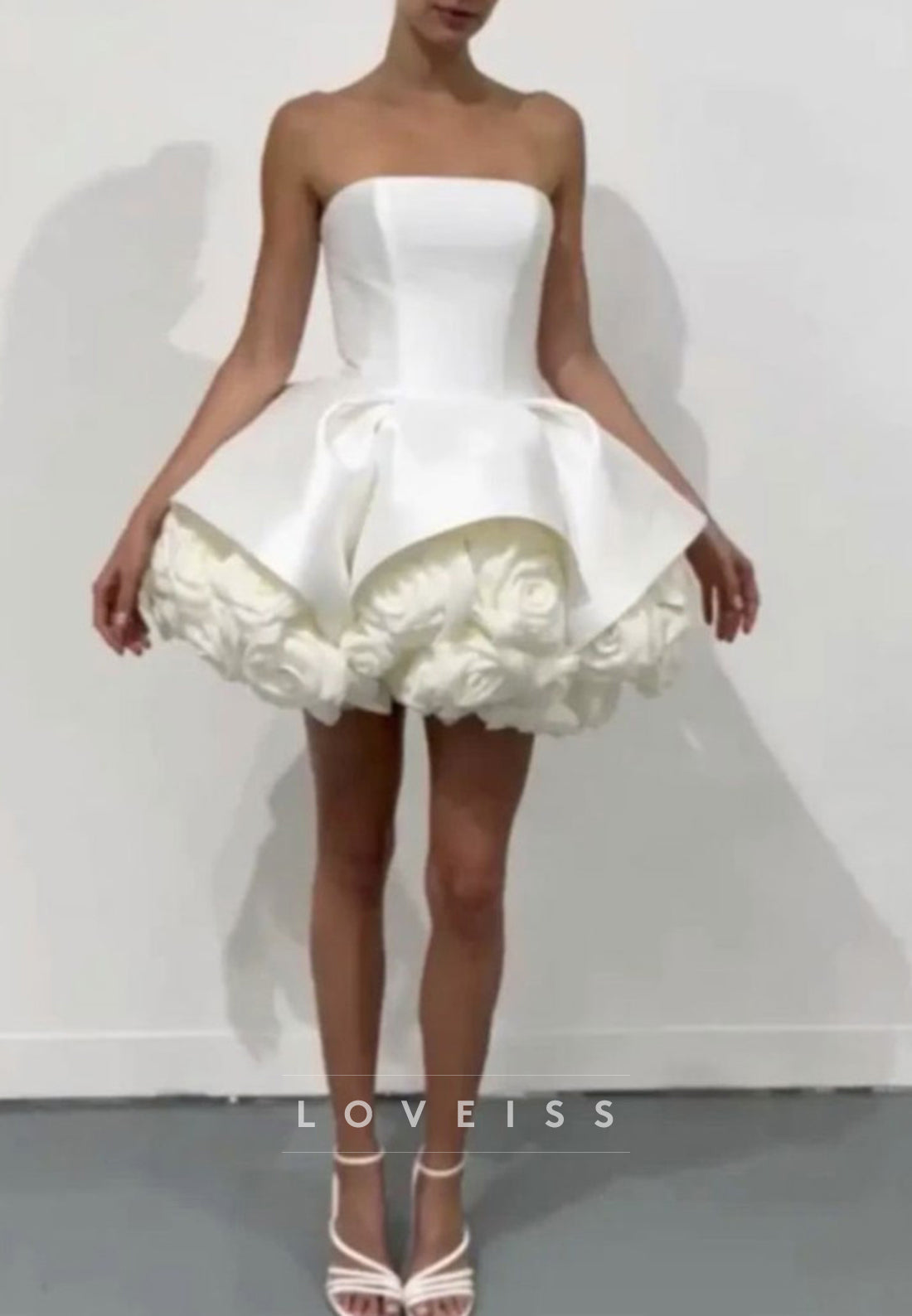Strapless Mini Wedding Dress with 3D Rose Skirt