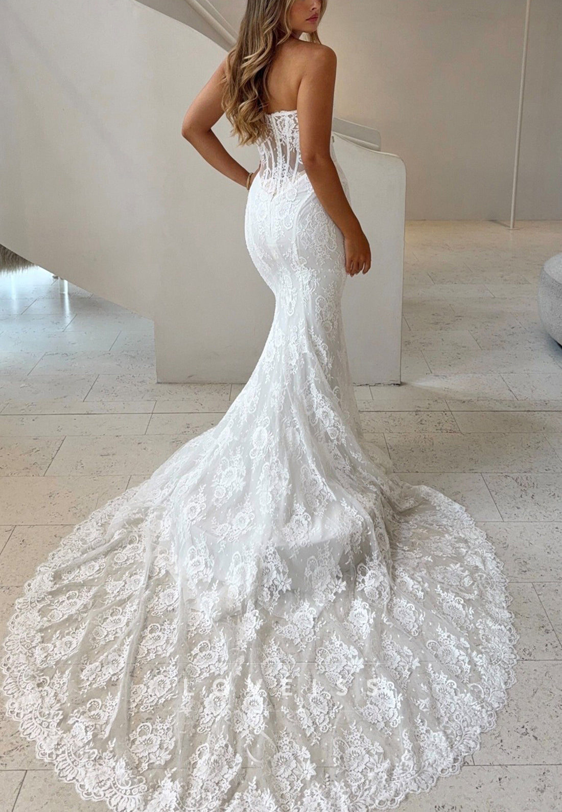 Strapless Lace Mermaid Wedding Dress with Corset Bodice