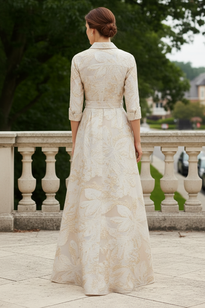Jacquard A-Line Evening Shirt Gown