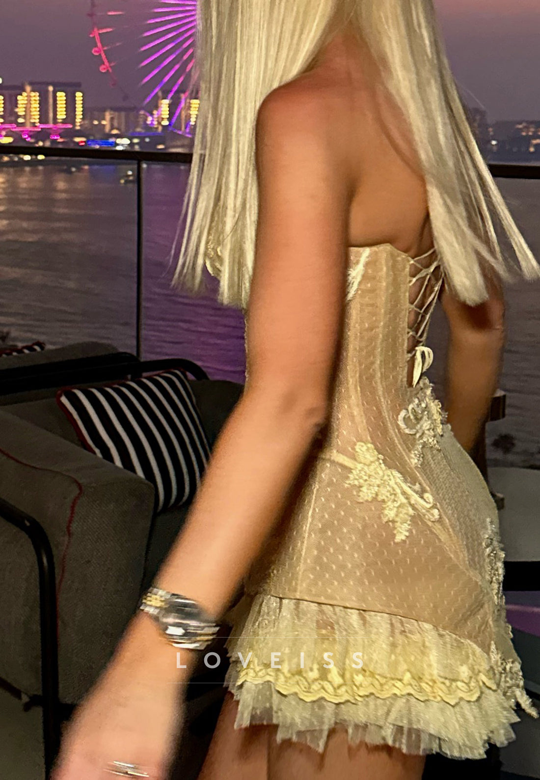 Strapless Lace Corset Mini Dress with Ruffle Hem