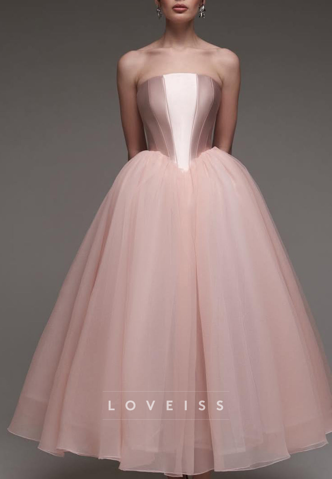 Strapless Tulle Ball Gown with Shoulder Bow