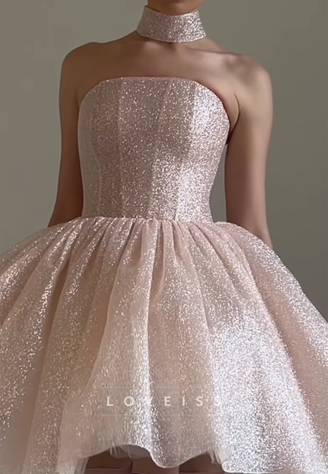 Strapless Glitter Corset Mini Ball Gown