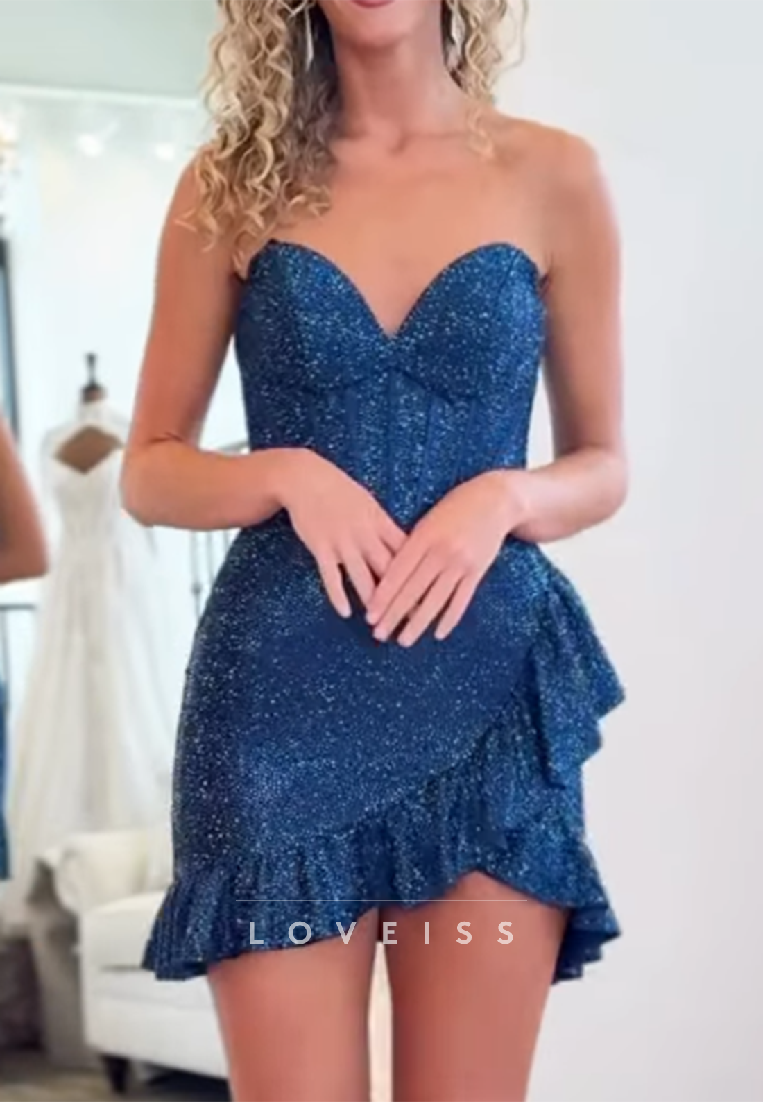 Strapless Sweetheart Glitter Corset Mini Dress with Ruffles
