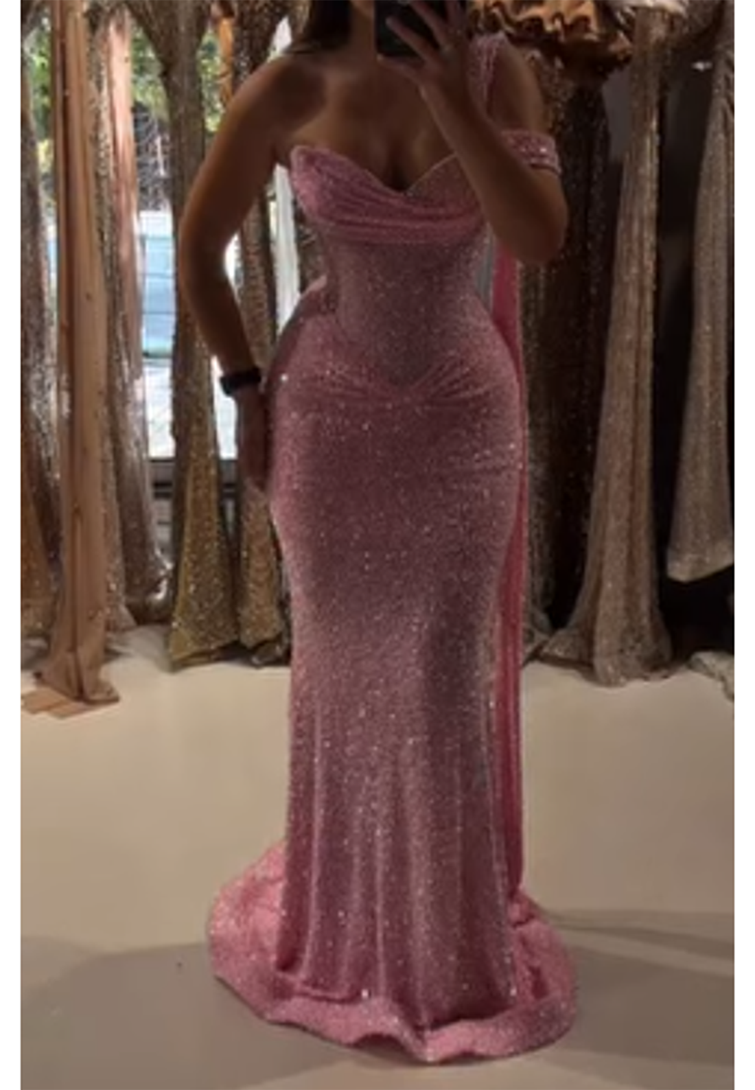 One-Shoulder Cowl Sequin Mermaid Evening Gown