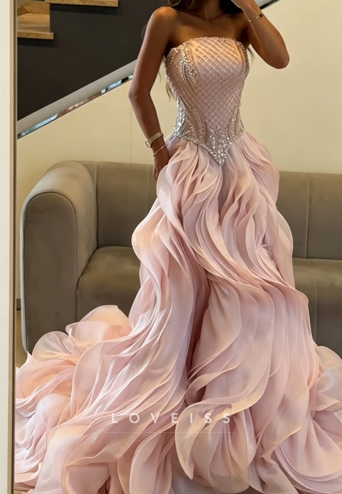 Strapless Corset Ball Gown with Ruffled Skirt