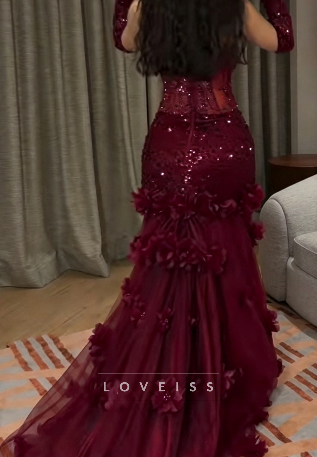 Halter Sequin Mermaid Gown with 3D Floral Skirt