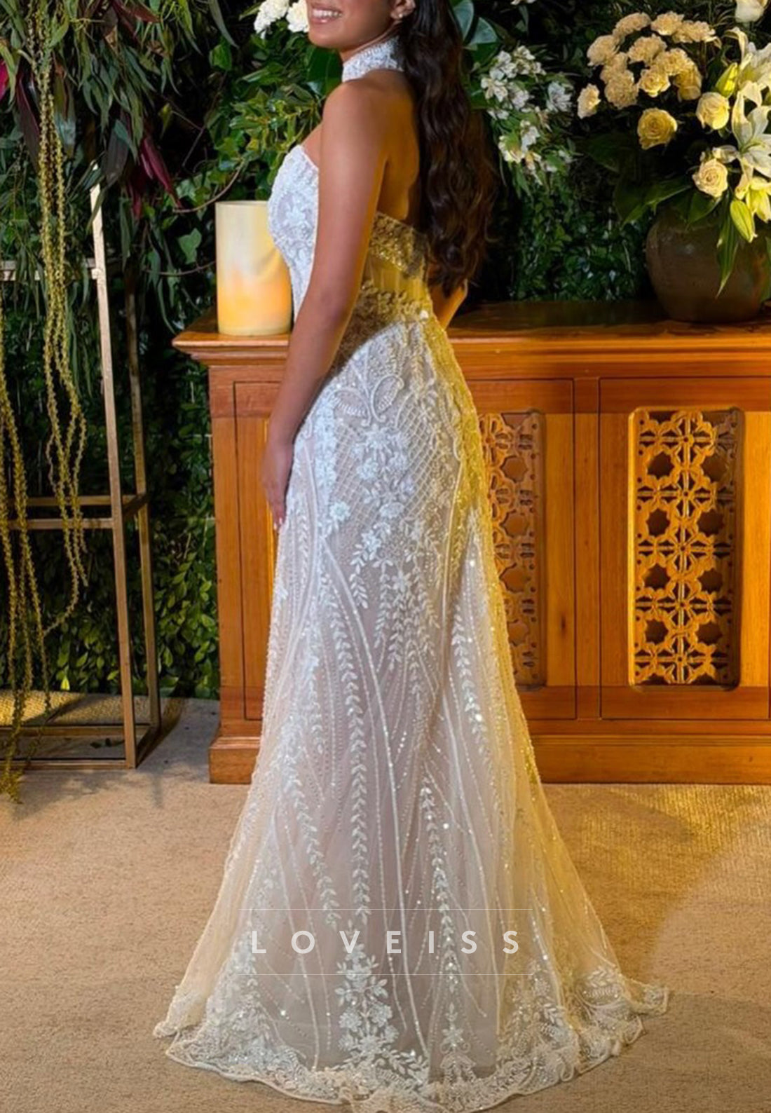 Strapless Beaded Lace Mermaid Wedding Dress