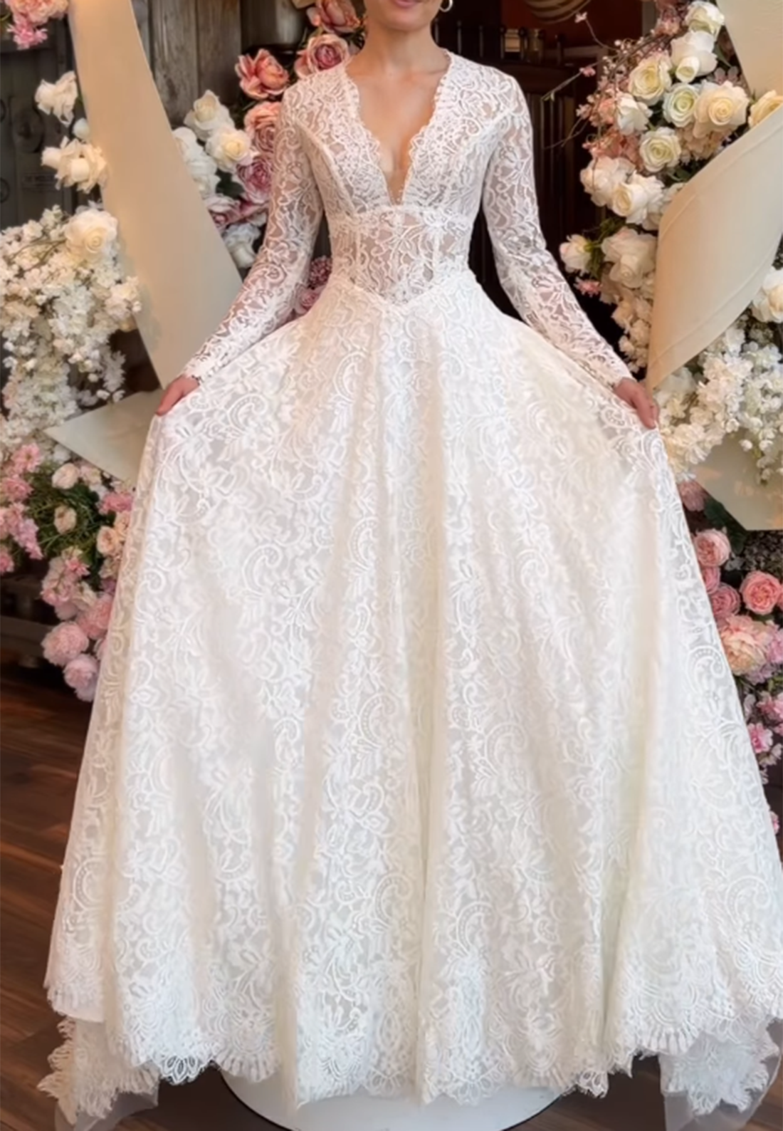 Lace A-Line Wedding Dress with Plunging V-Neck