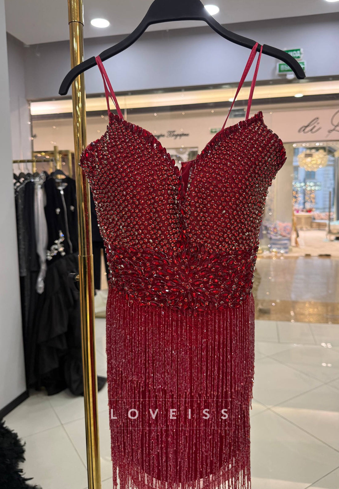 Strapless Sweetheart Beaded Fringe Mini Dress