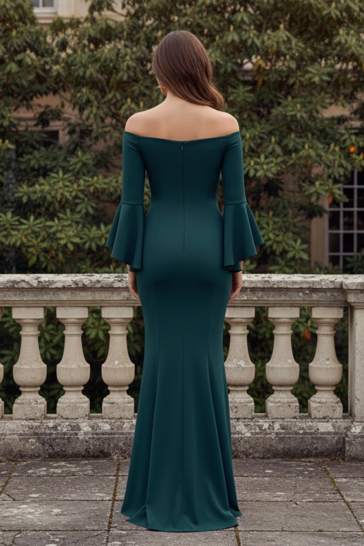 Off-The-Shoulder Bell Sleeve Mermaid Evening Gown