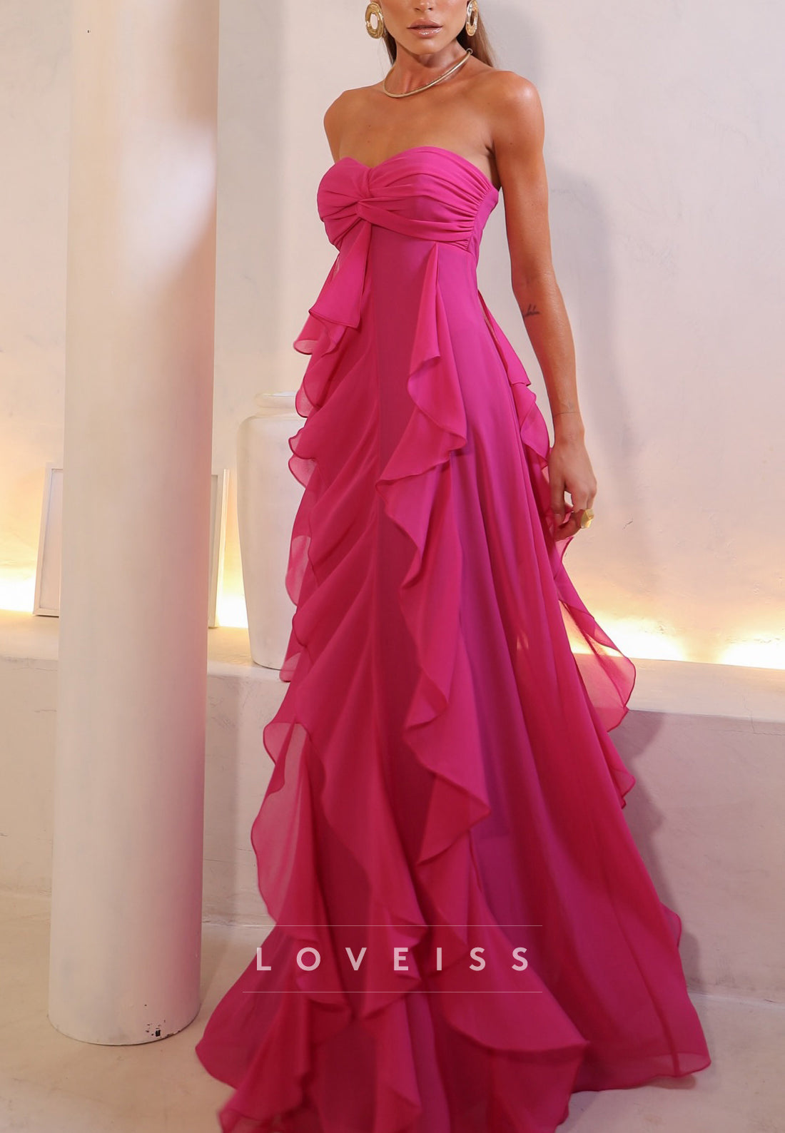 Strapless Ruffle Chiffon A-Line Gown