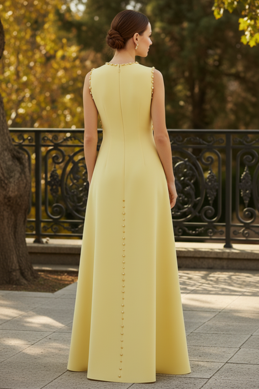 Sleeveless Button-Front A-Line Evening Gown