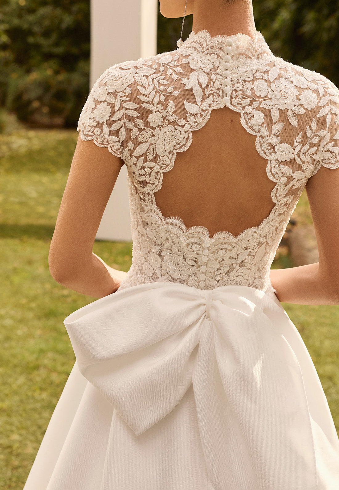 Lace High Neck A-Line Wedding Dress with Bow