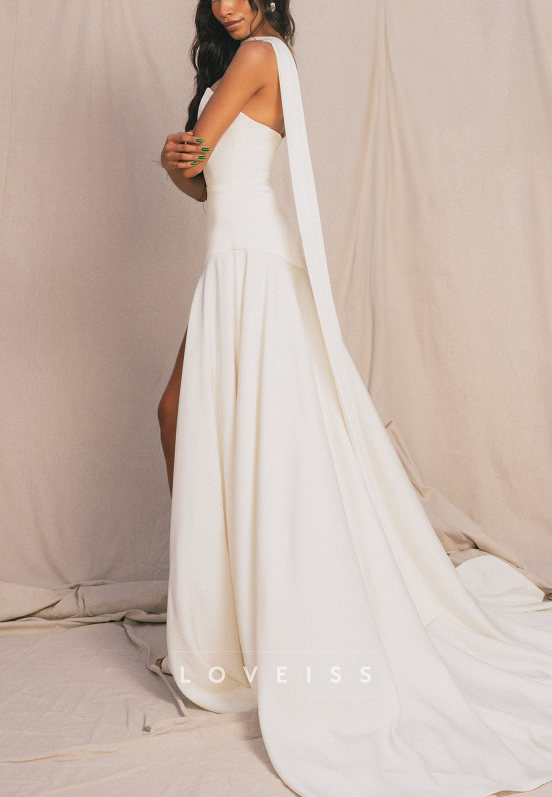 Strapless High-Slit Wedding Dress with Cape Train