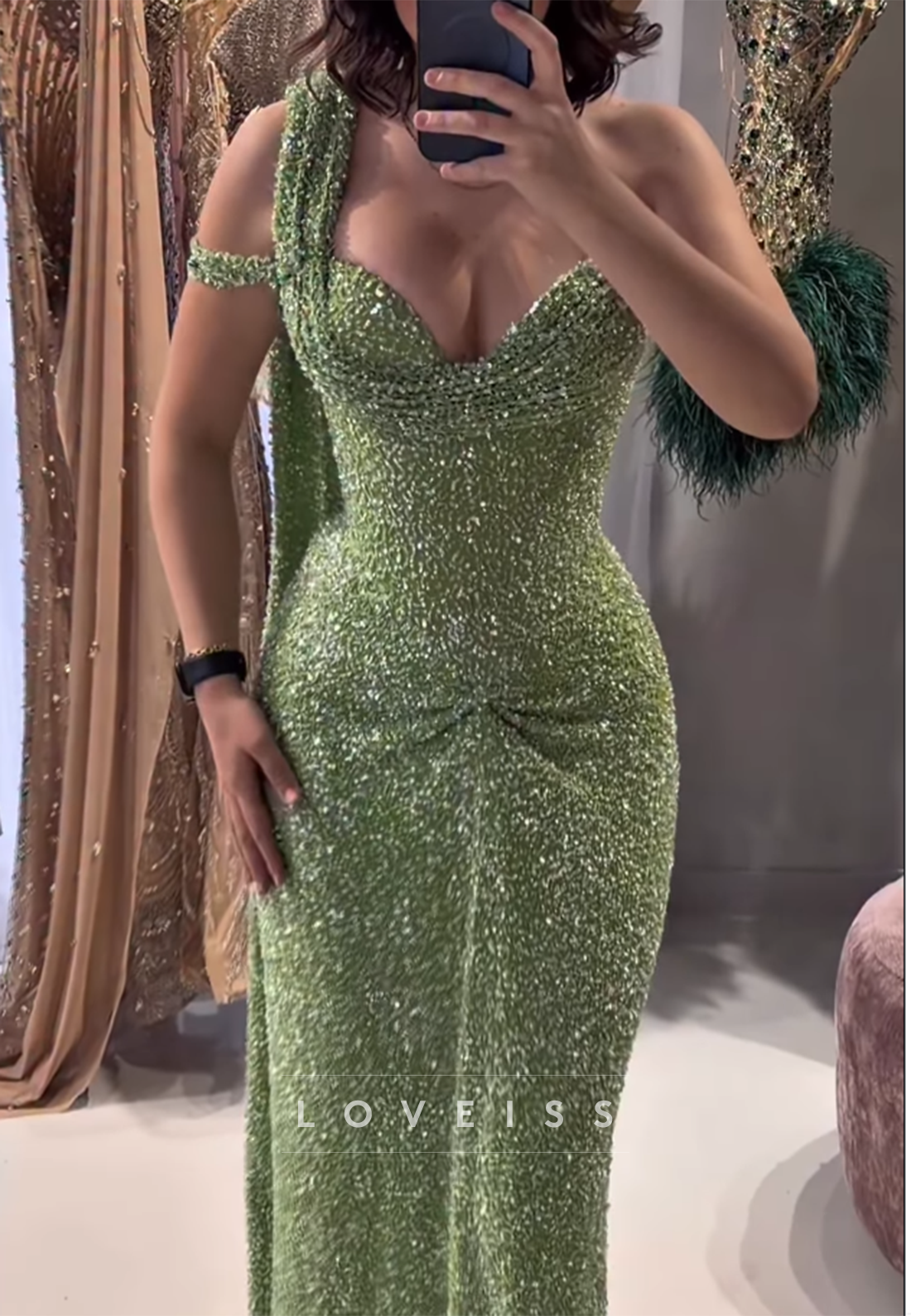 Asymmetrical Sweetheart Beaded Evening Gown