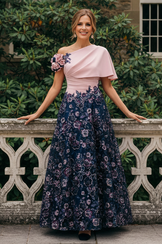 Asymmetrical One-Shoulder Floral Lace Dress