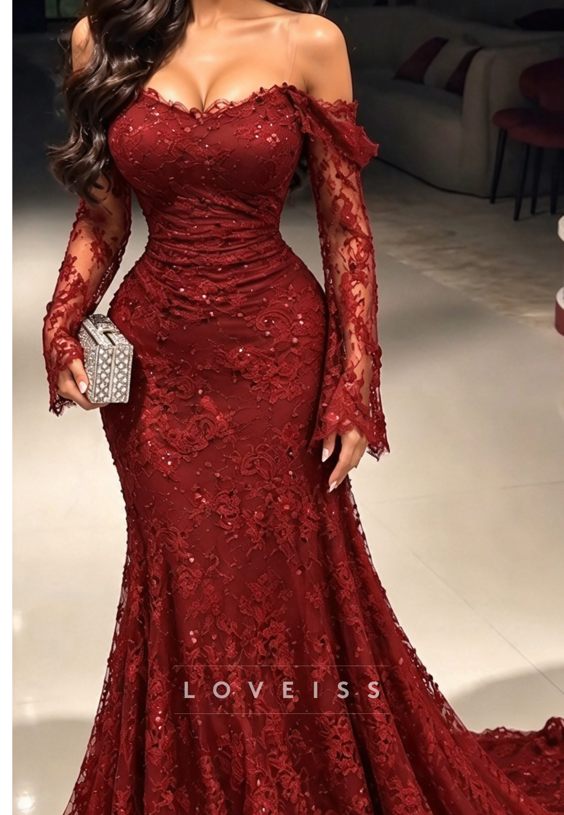 Off-the-Shoulder Sequin Lace Mermaid Gown