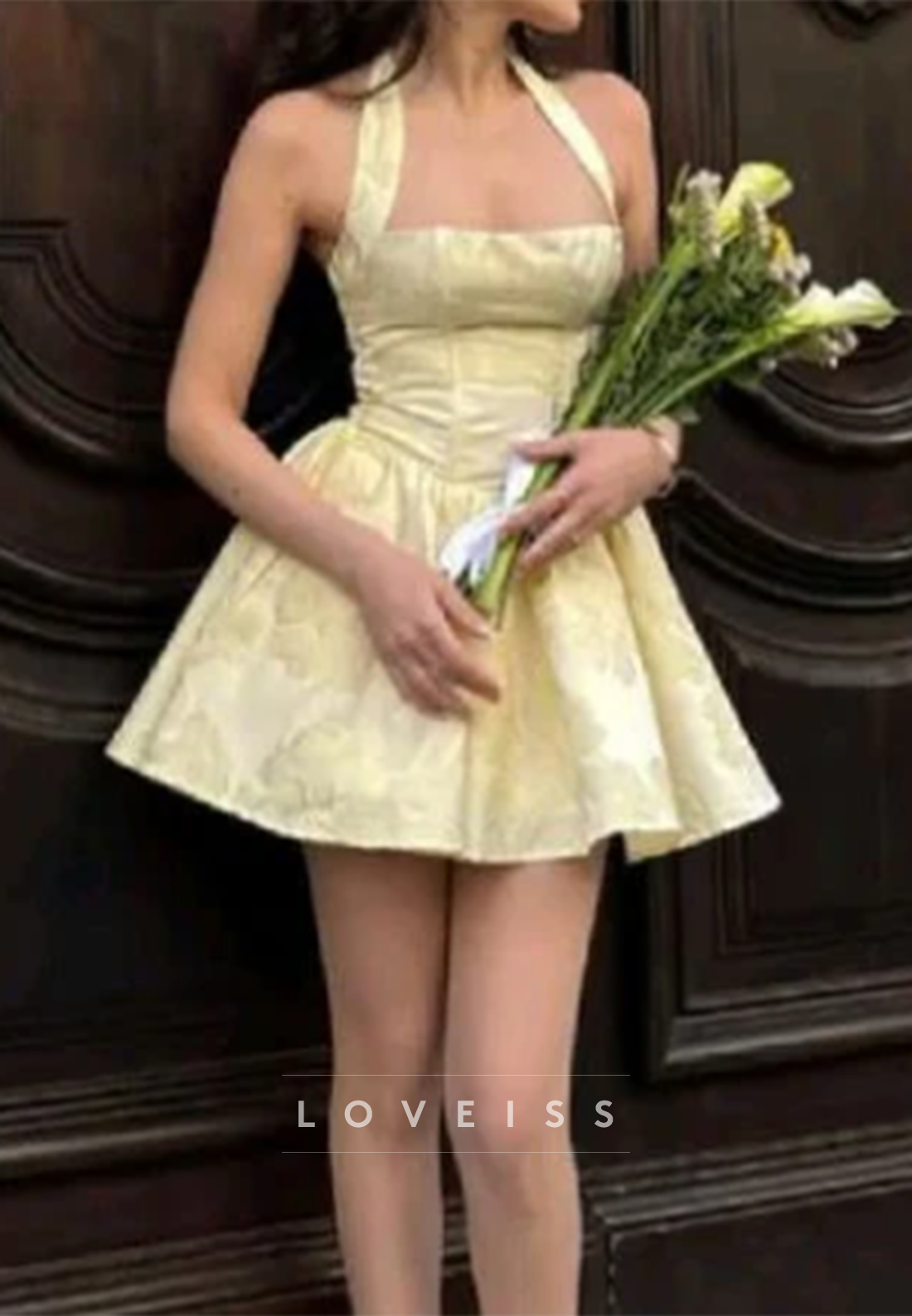 Halter Corset Jacquard Mini Dress