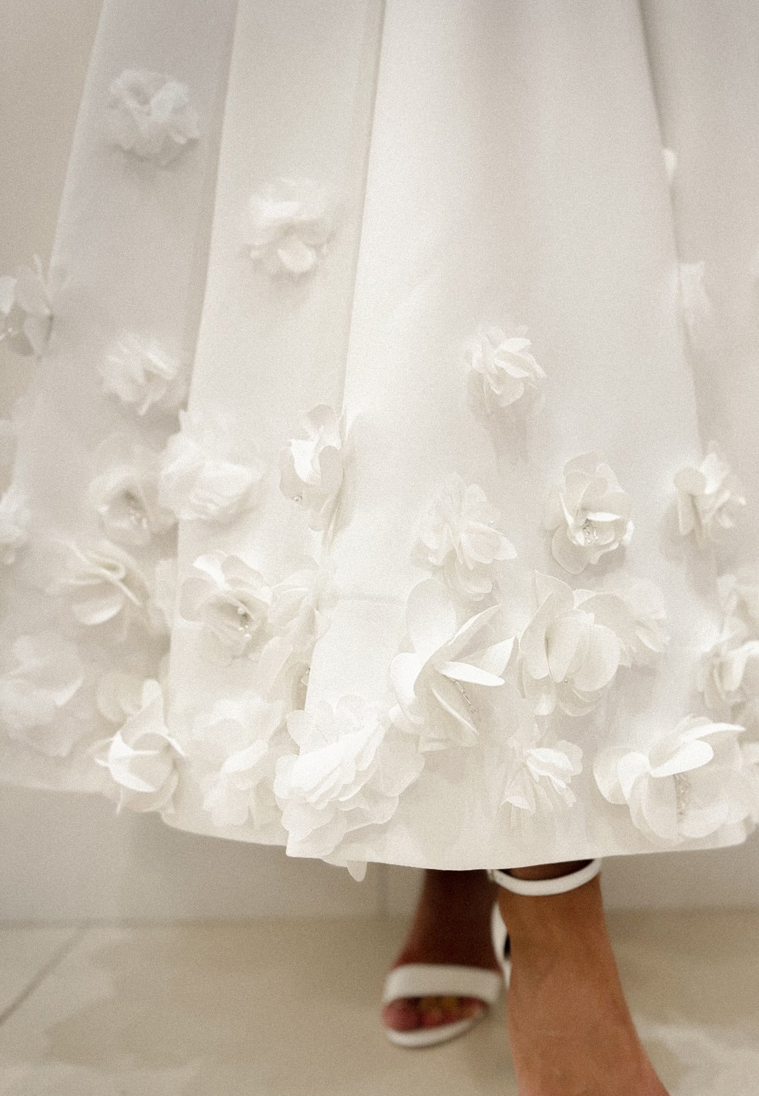 Corset Bodice Tea-Length Dress with 3D Florals